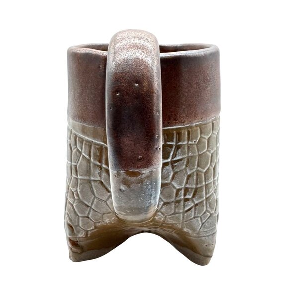 Handmade Unique Tri-Footed Ceramic Mug With Textured Design & Earthy Colors 6"H - Picture 4 of 6